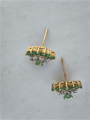Emerald Gold-Diamond & Stone Earrings 12 Diamonds .36 Carat T.W.